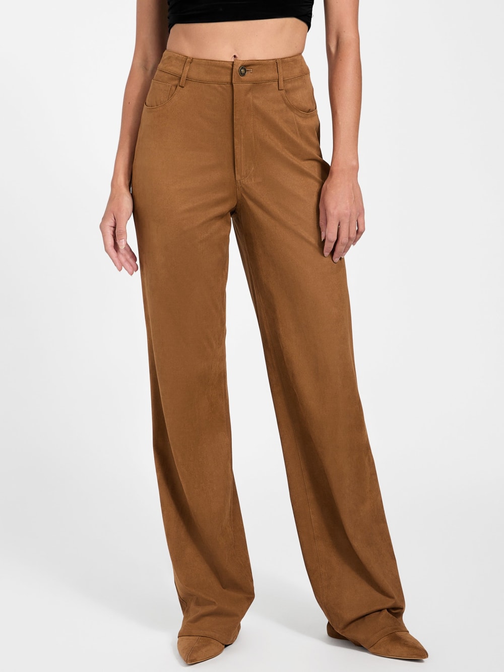 Aria Faux-Suede High-Rise Straight Pants - Guess