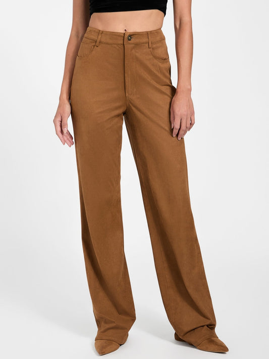 Aria Faux-Suede High-Rise Straight Pants - Guess