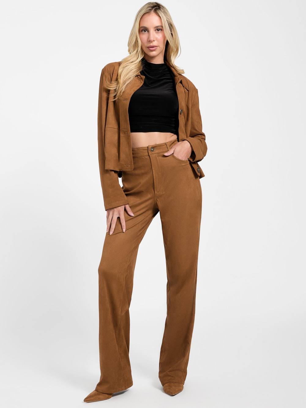 Aria Faux-Suede High-Rise Straight Pants - Guess