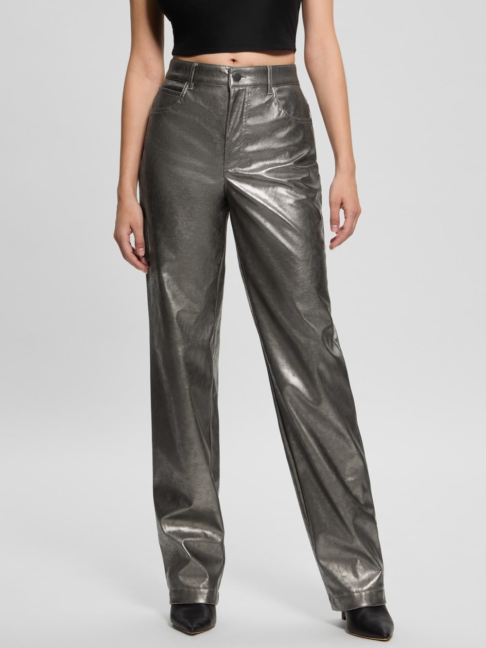 Ambra Metallic Faux-Leather Pants - Guess