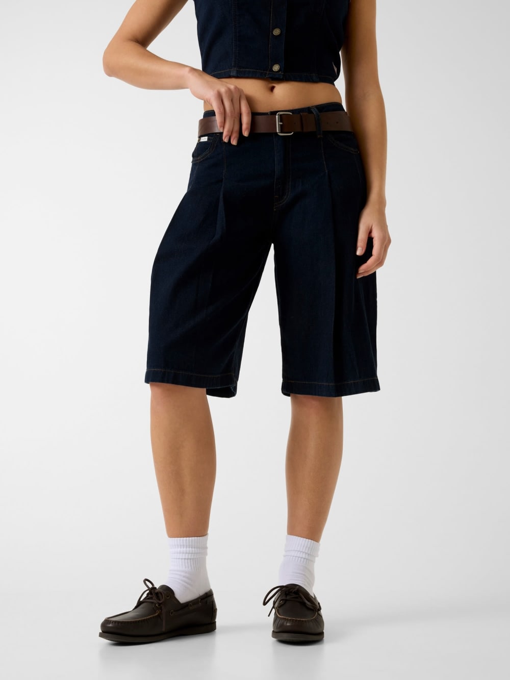 Pleated denim bermuda - Guess