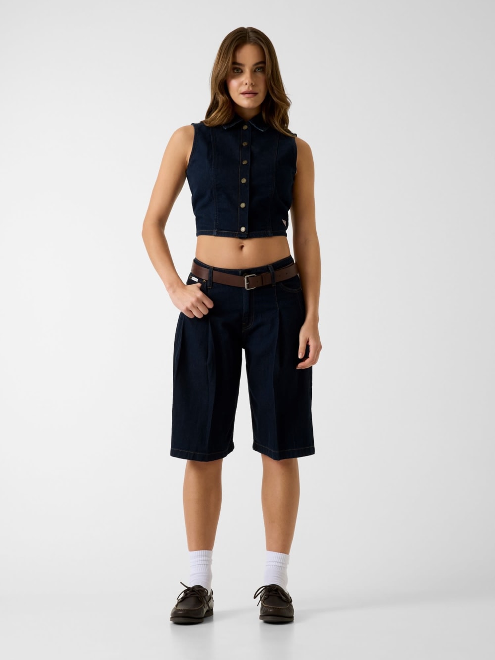 Pleated denim bermuda - Guess