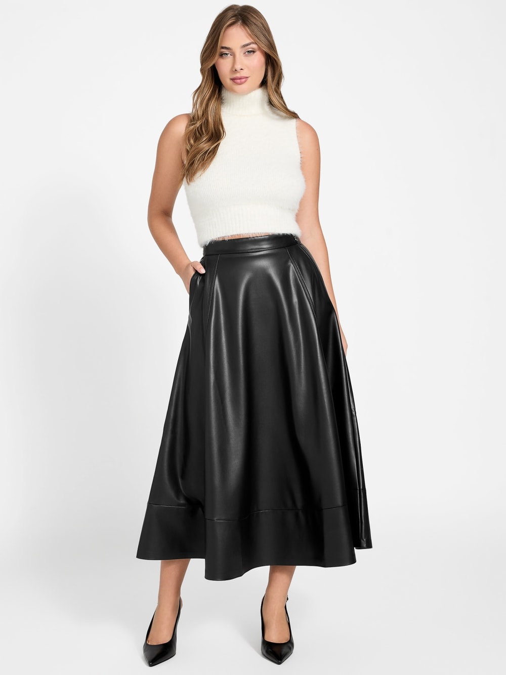 Delores Faux-leather Circle Skirt - Guess
