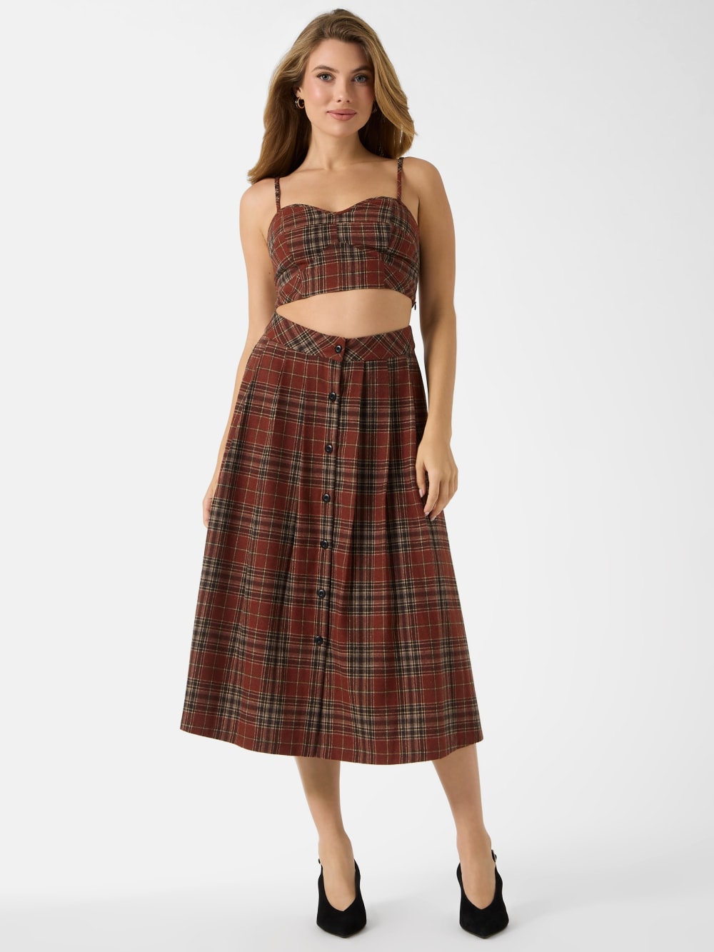 Pia Plaid Midi Skirt - Guess
