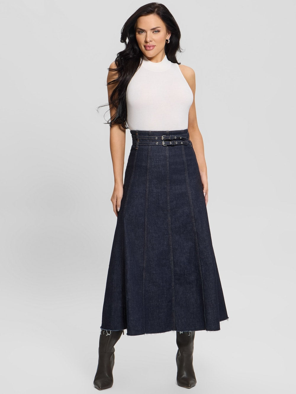 Pam Belted Midi Denim Skirt - Guess