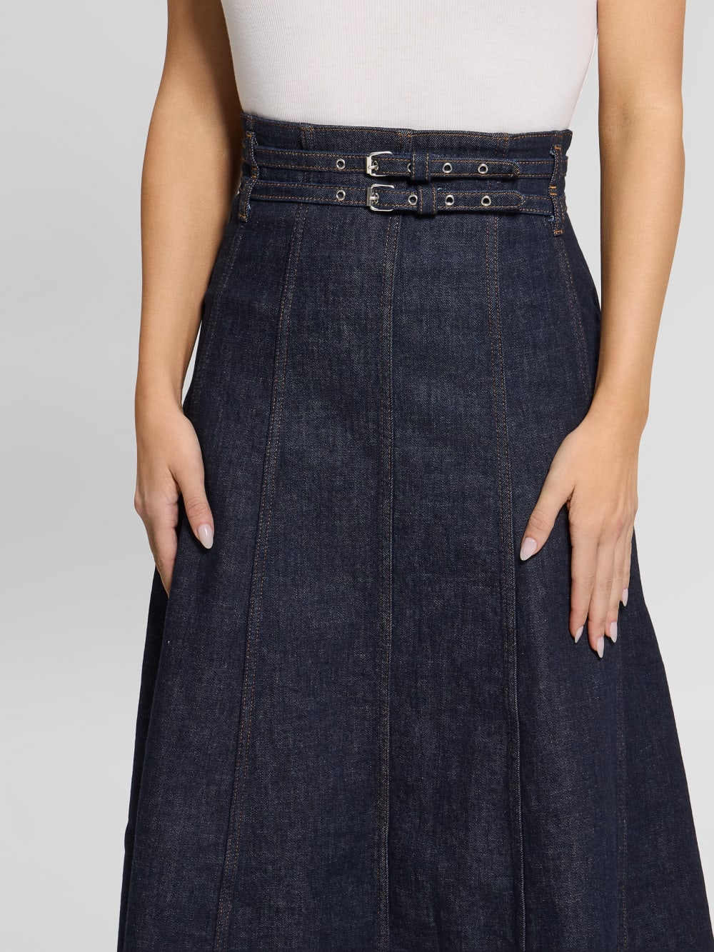 Pam Belted Midi Denim Skirt - Guess
