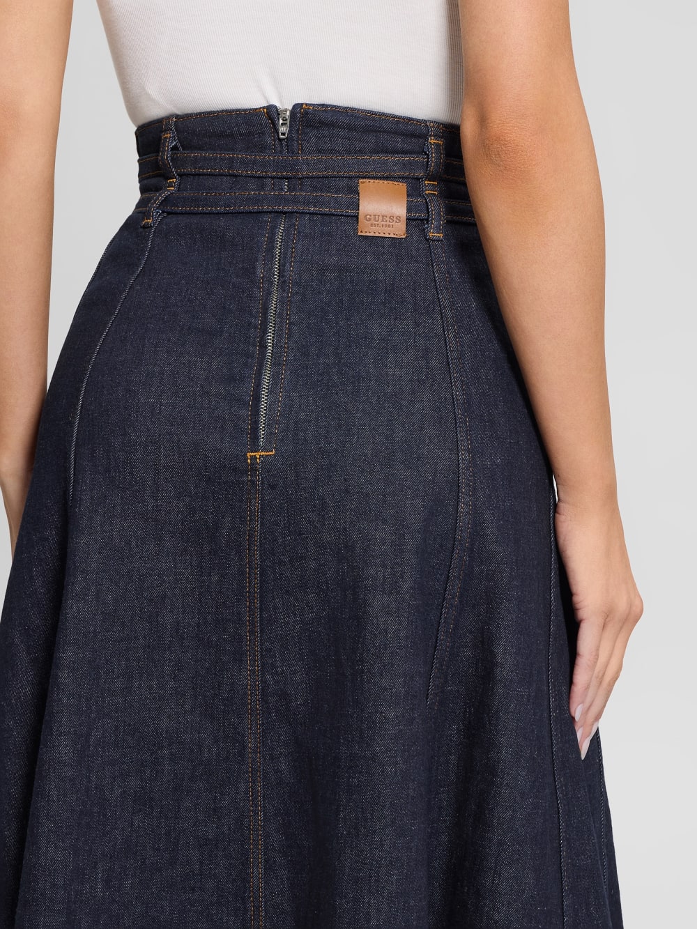 Pam Belted Midi Denim Skirt - Guess