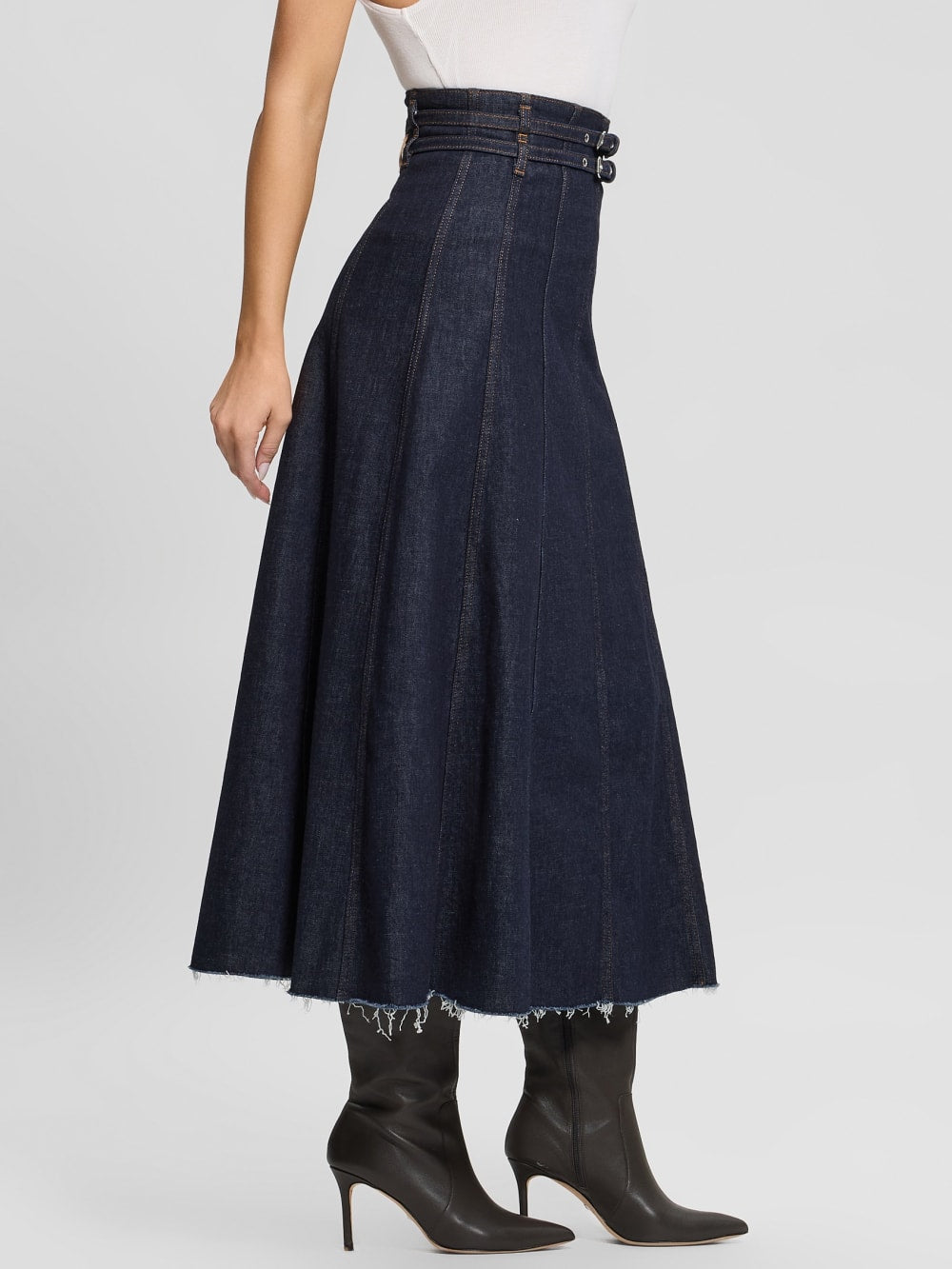 Pam Belted Midi Denim Skirt - Guess