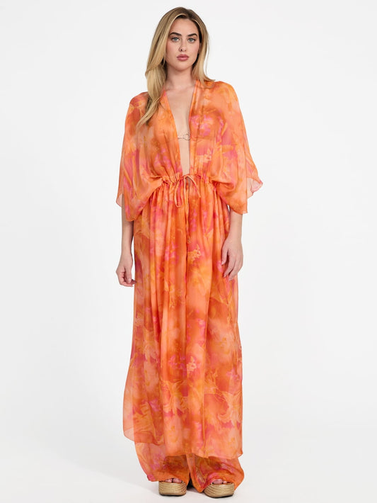 Long Silk-Blend Kimono - Guess