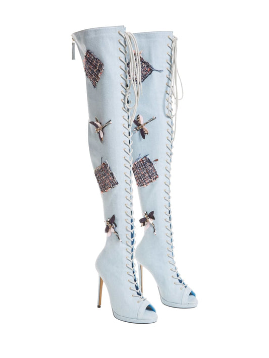 Knee-High Denim Boots - Guess