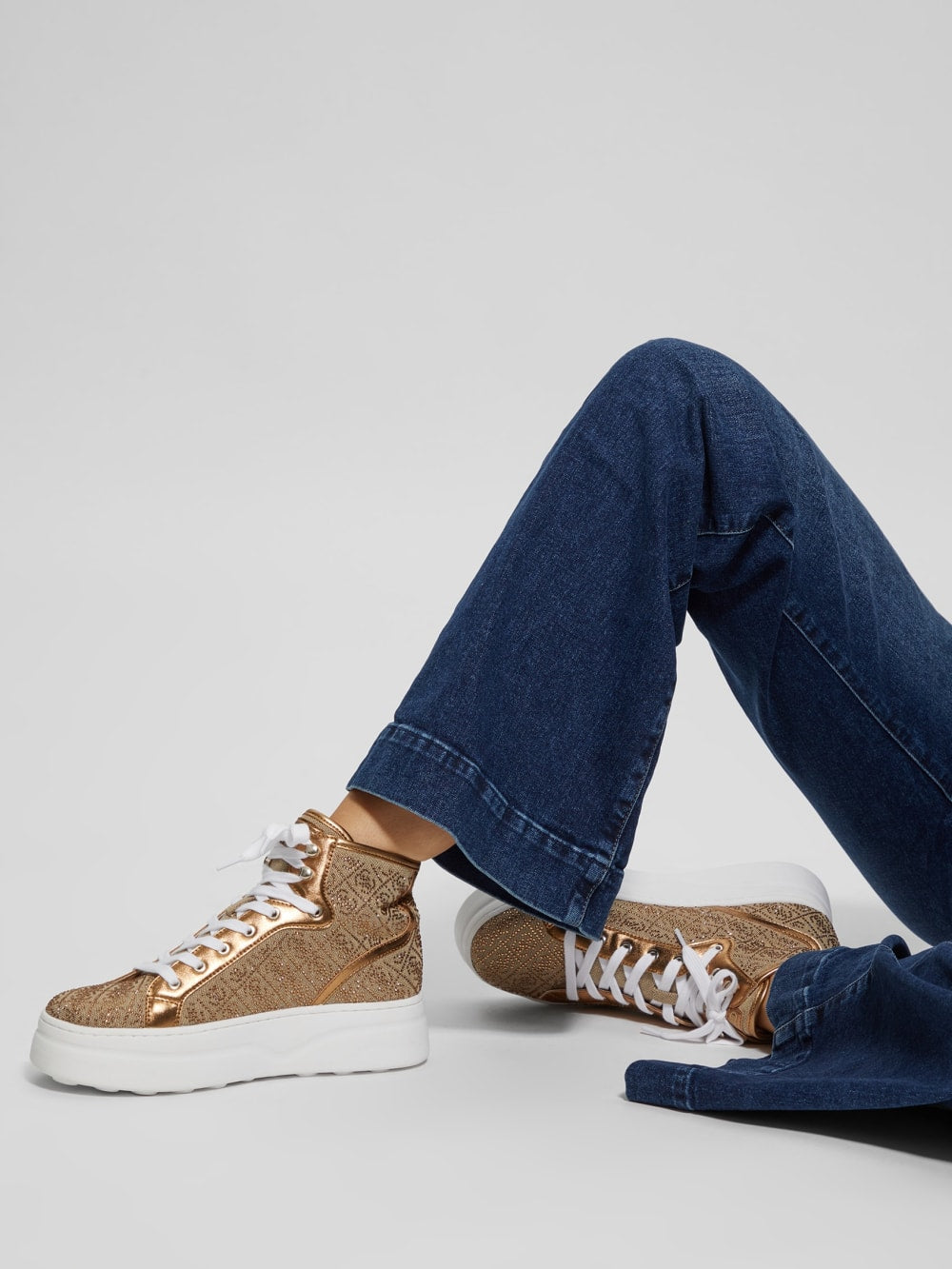 Rhinestone Quattro G High-Top Sneakers - Guess