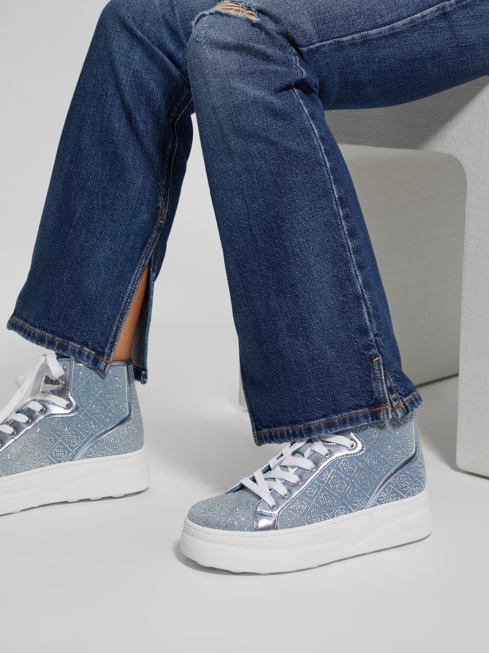 Rhinestone Quattro G High-Top Sneakers - Guess
