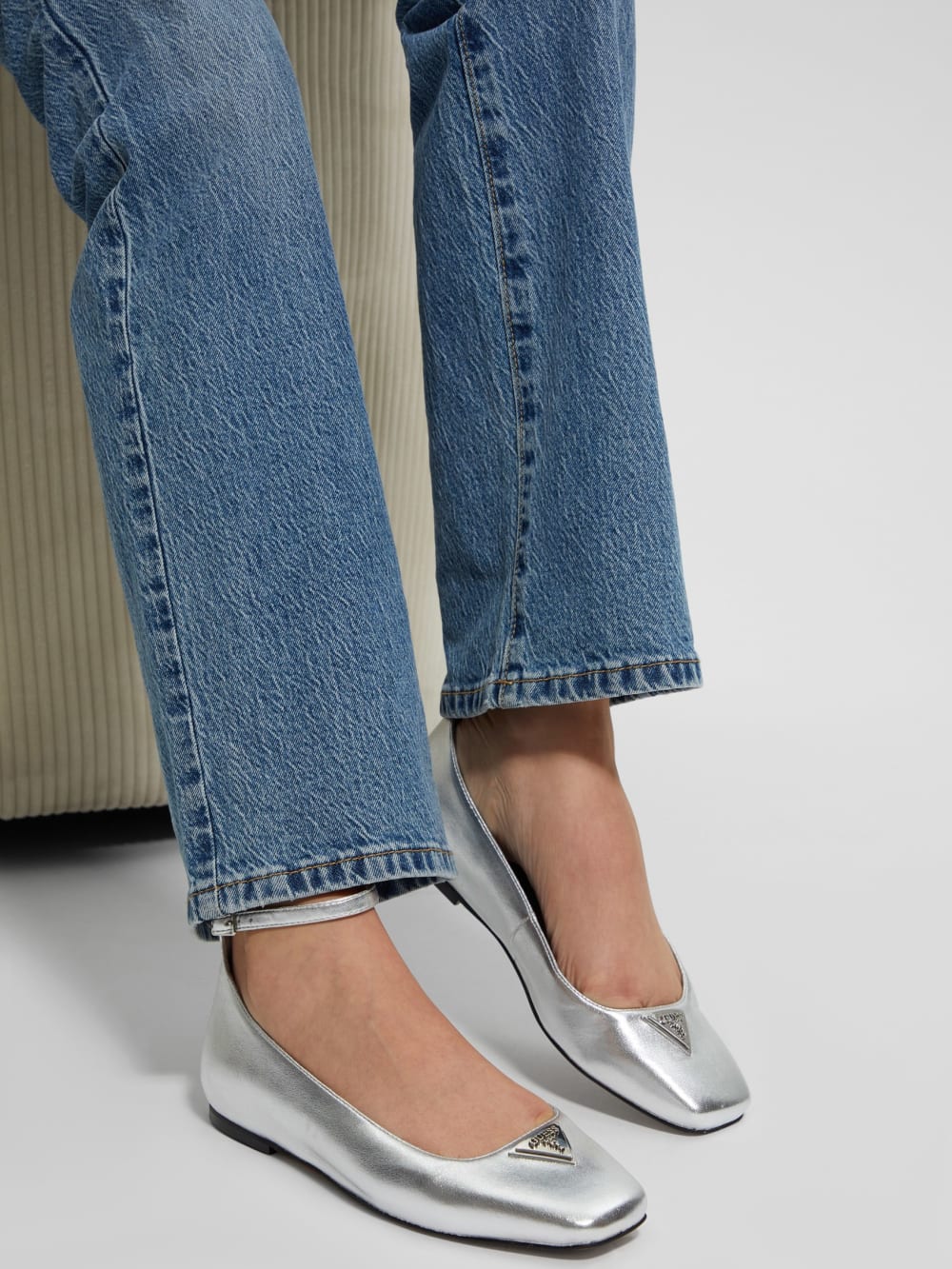 Metallic Ankle Strap Ballet Flats - Guess