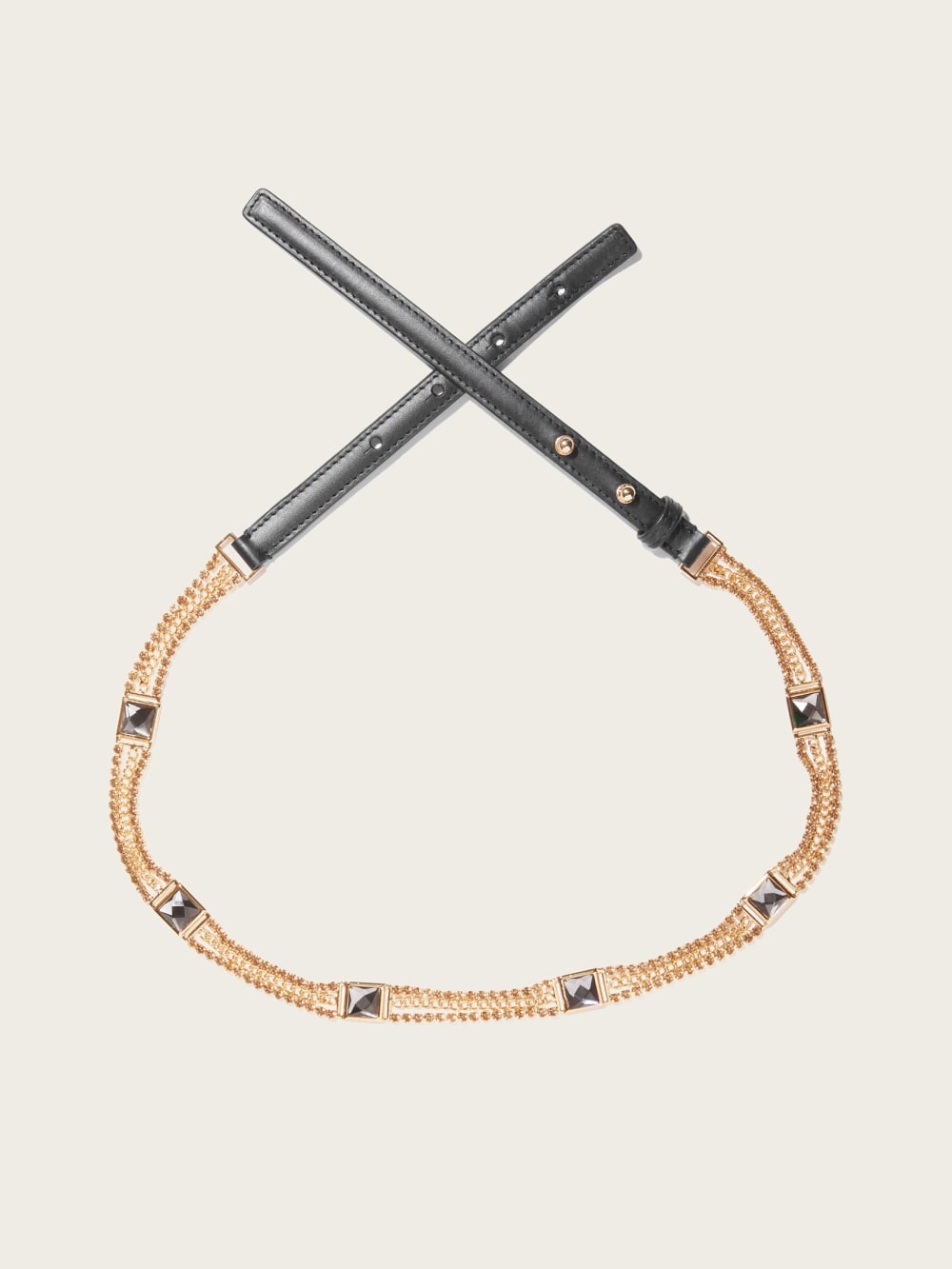 Leather & Rhinestone Chain Belt - Guess