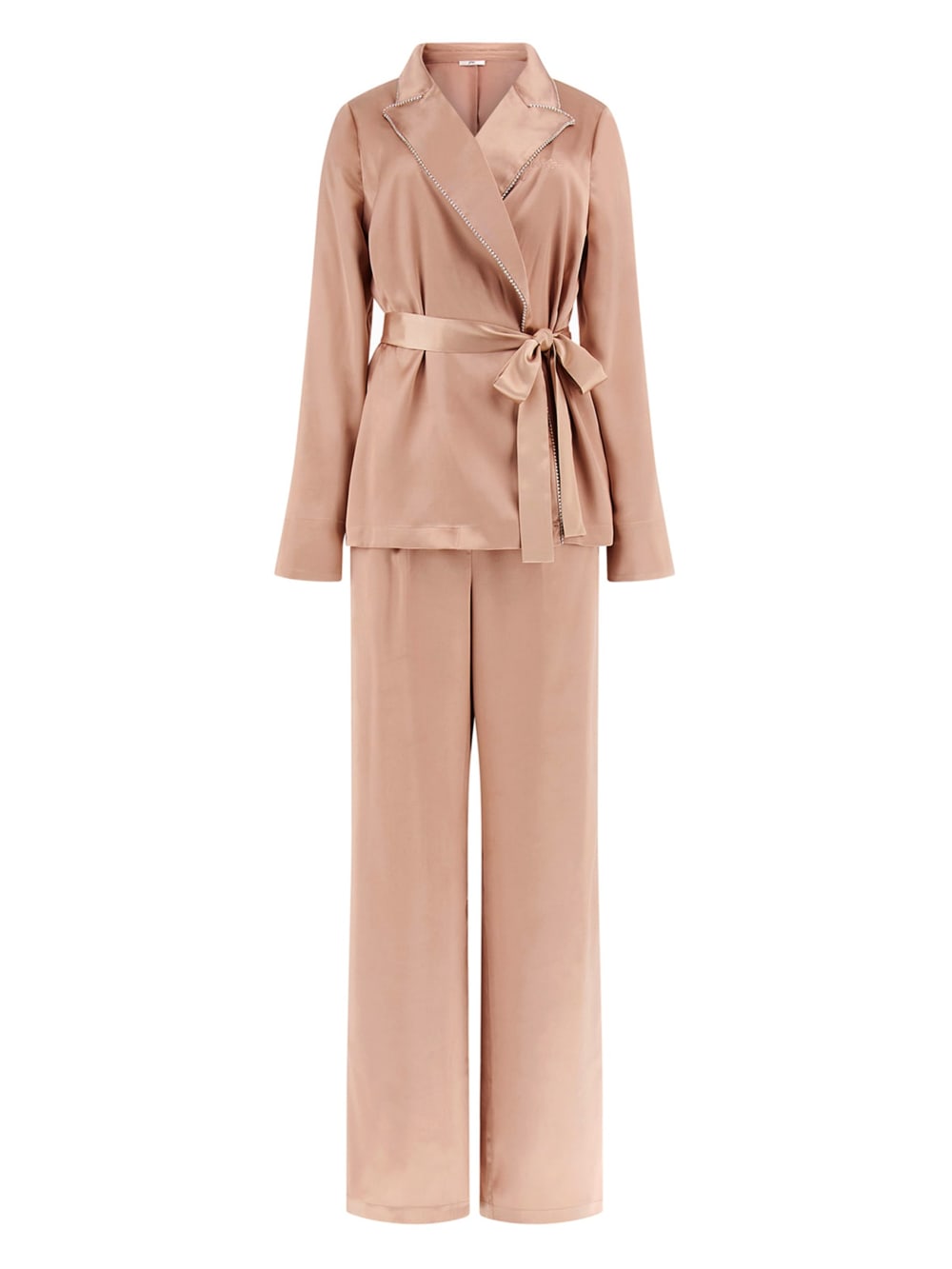 Satin Embellished Wrap Top and Pants PJ Set - Guess