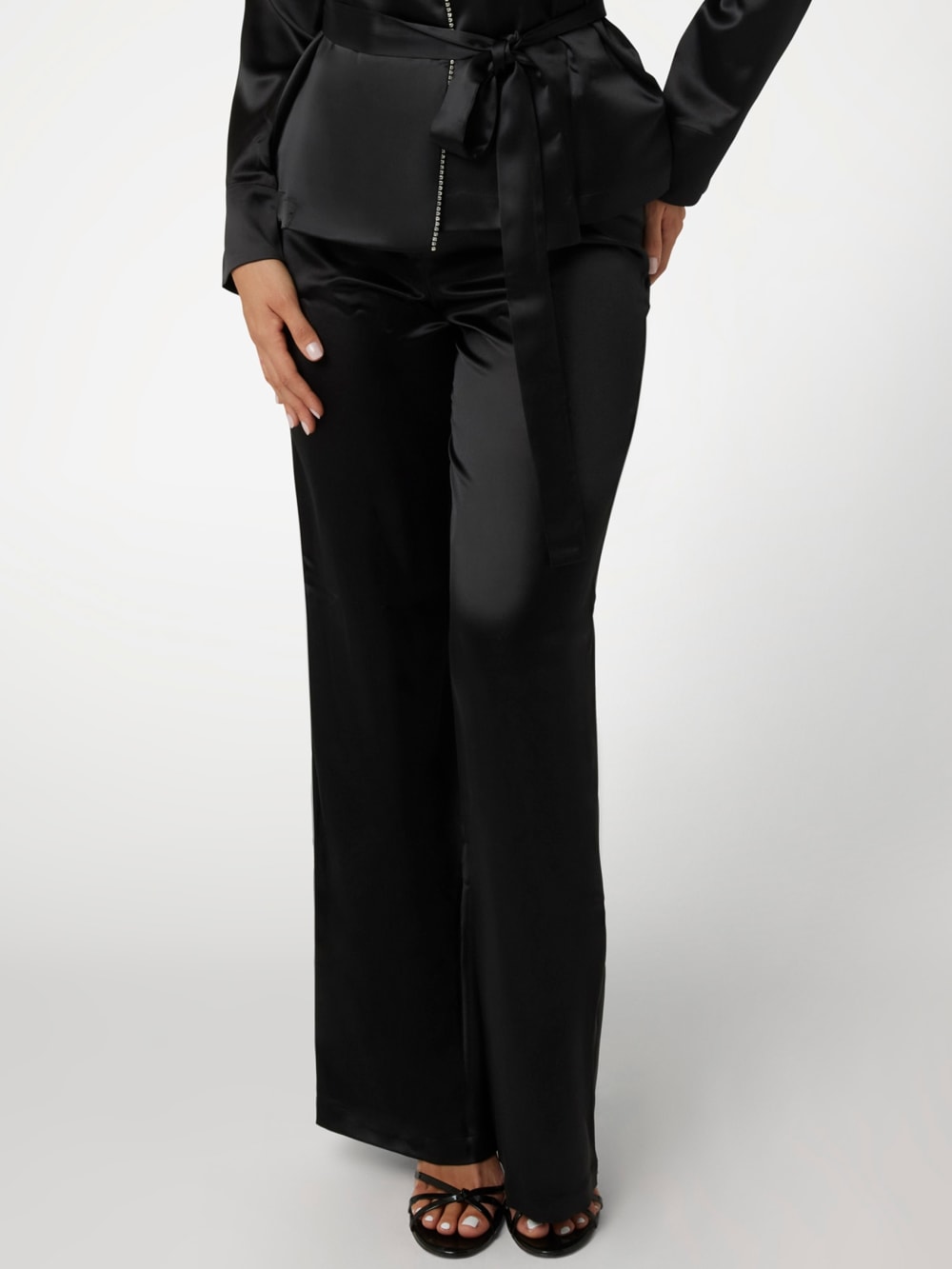 Satin Embellished Wrap Top and Pants PJ Set - Guess