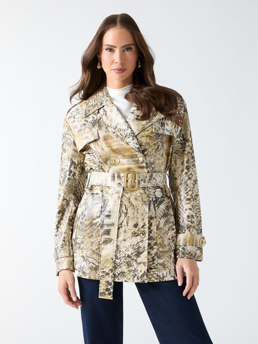Natalie Printed Short Trench Coat - Guess