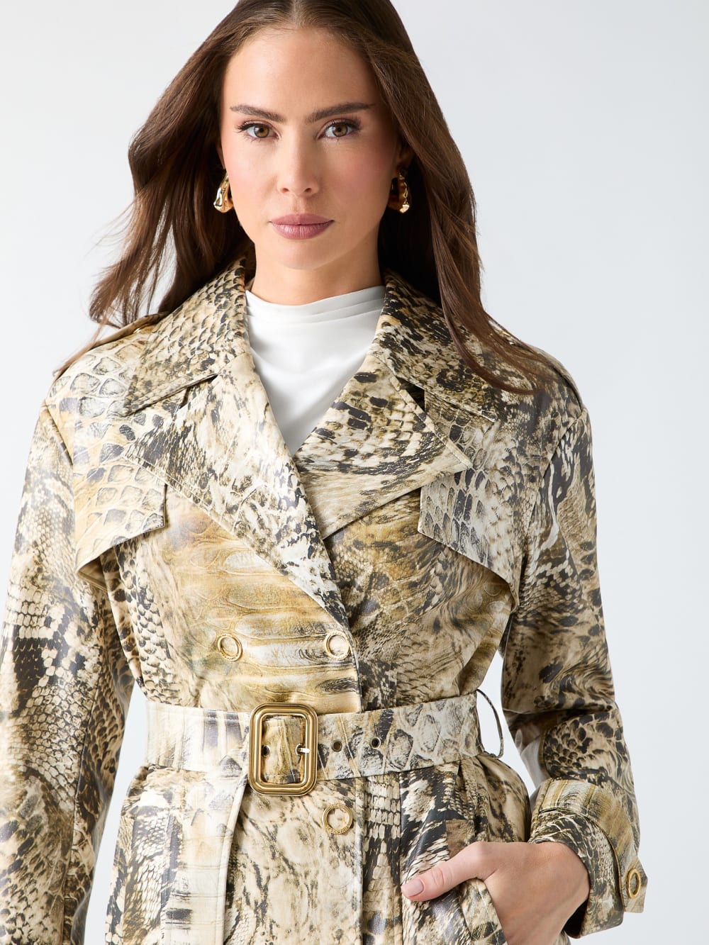 Natalie Printed Short Trench Coat - Guess