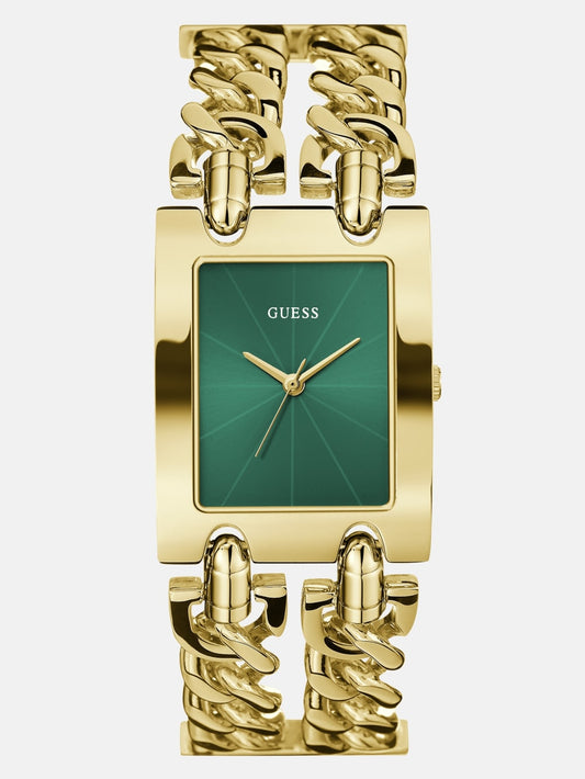 Gold-Tone and Green Analog Watch - Guess