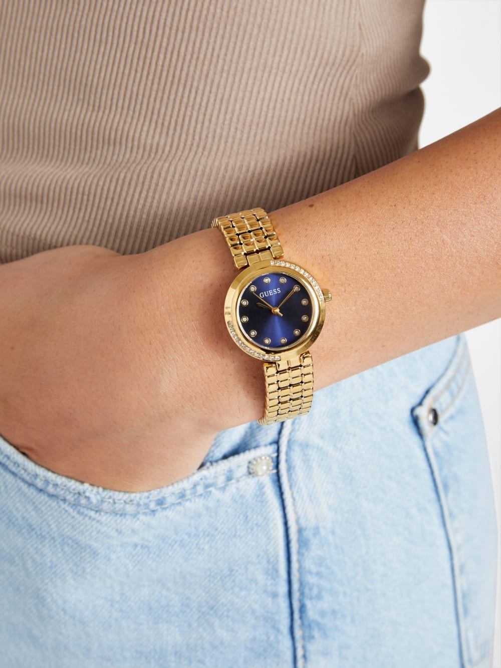 Gold-Tone and Blue Analog Watch - Guess