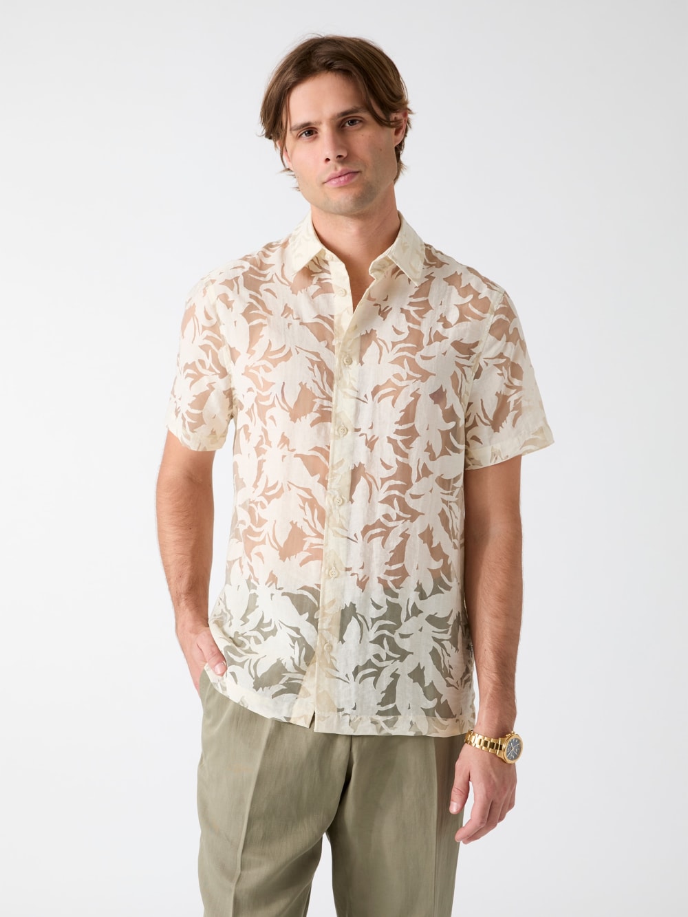 Floral Devore Burnout Shirt - Guess