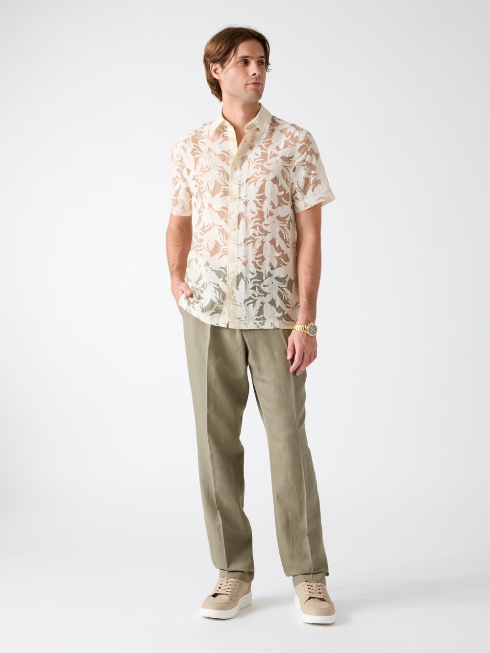 Floral Devore Burnout Shirt - Guess