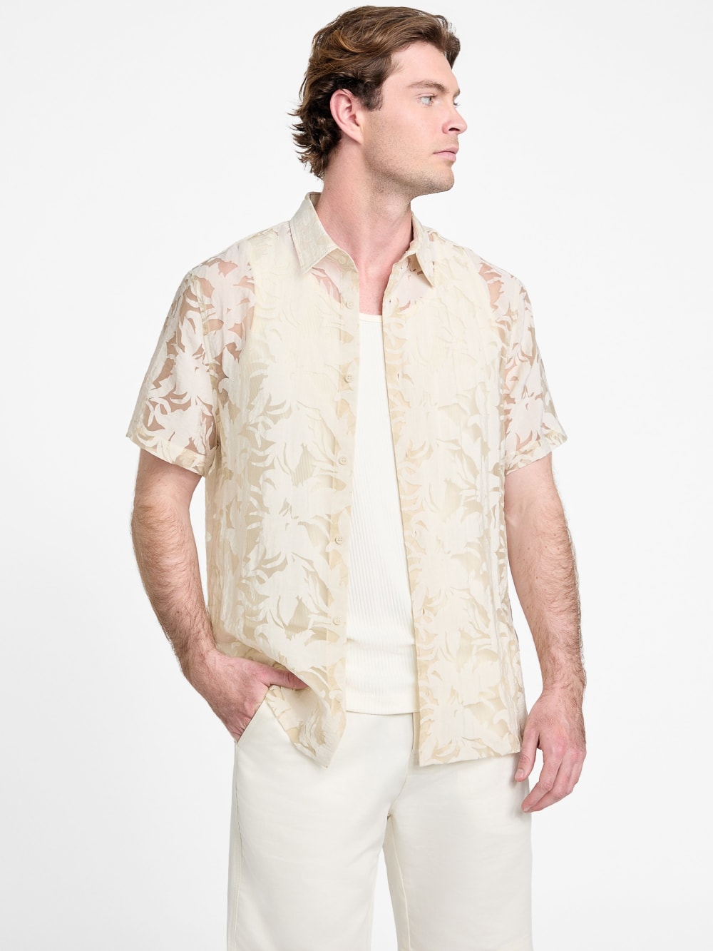 Floral Devore Burnout Shirt - Guess