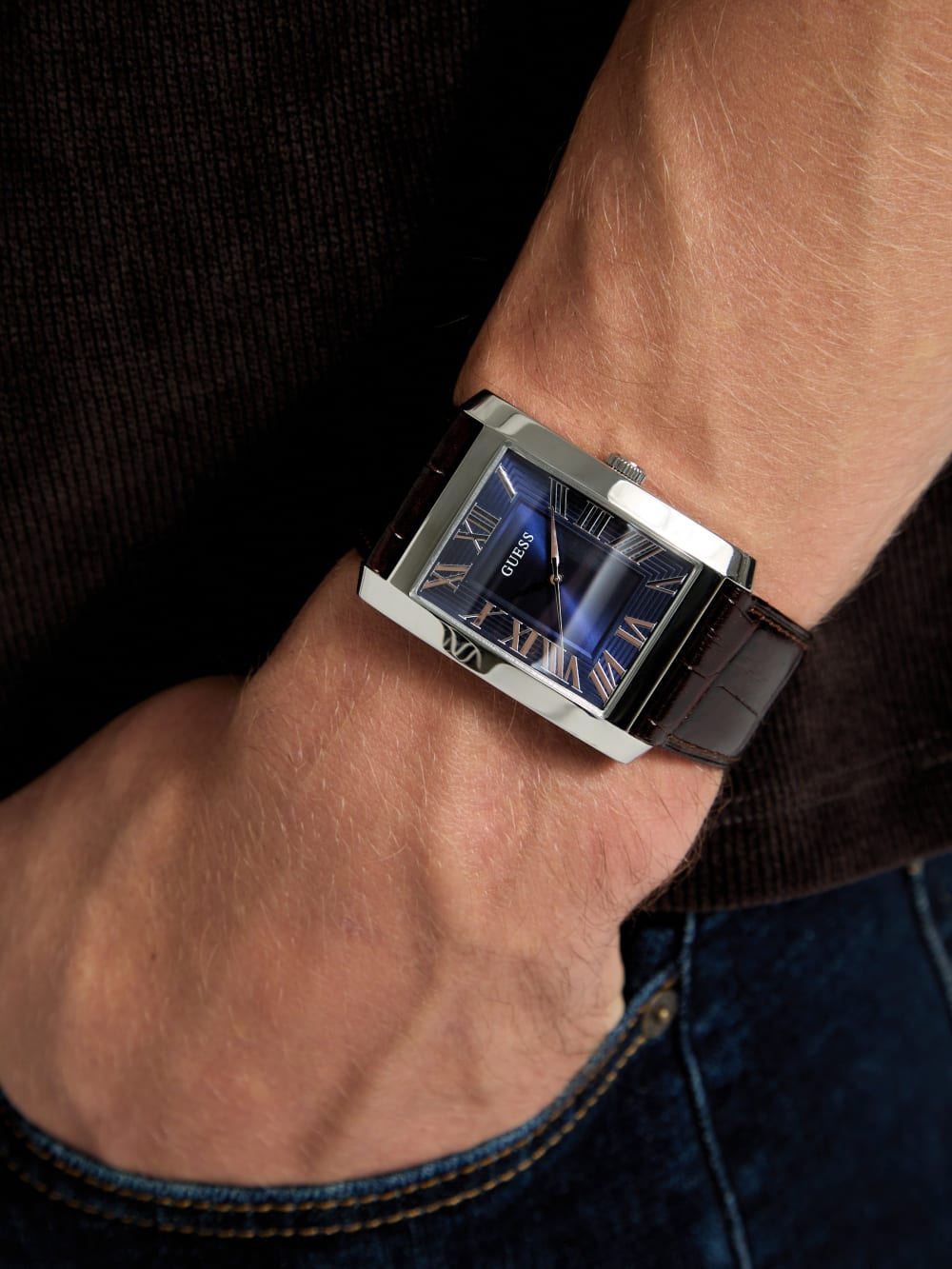 Silver-Tone and Navy Analog Watch - Guess