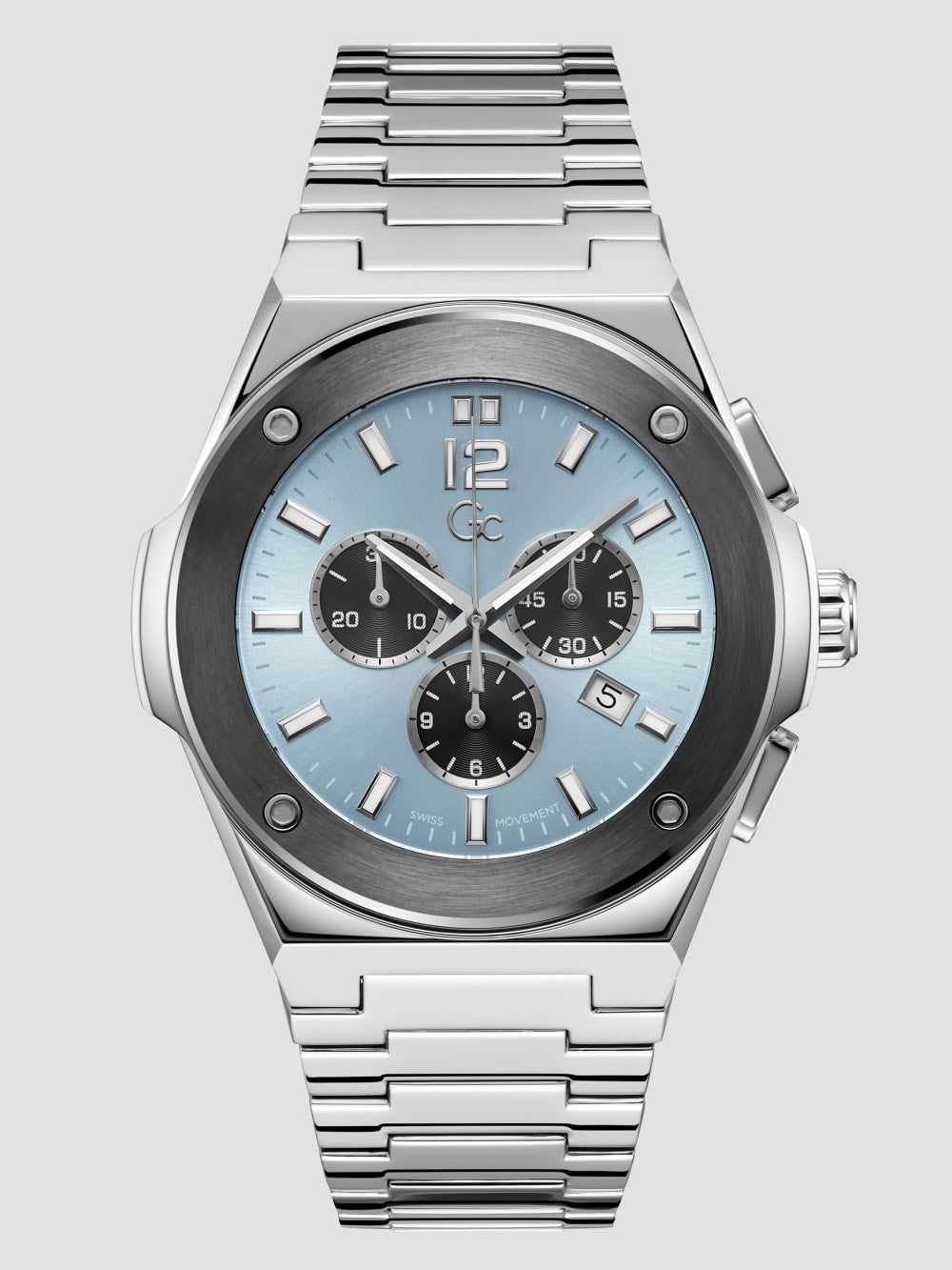 Gc Silver-Tone and Light Blue Multifunction Watch - Guess