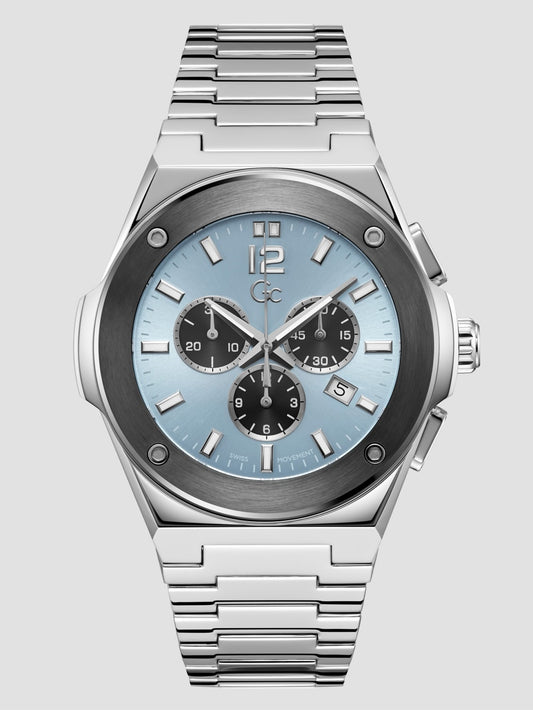 Gc Silver-Tone and Light Blue Multifunction Watch - Guess