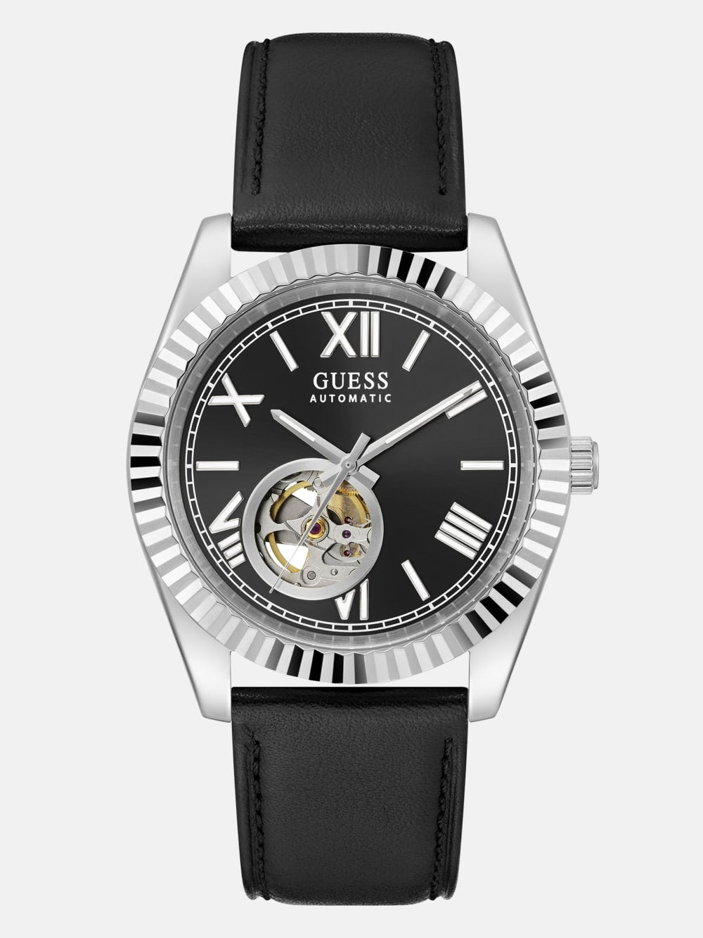 Silver-Tone Analog Leather Watch - Guess