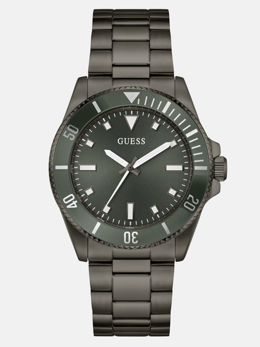 Dark Silver-Tone and Green Analog Watch - Guess