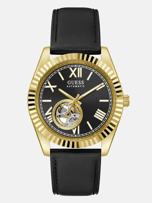 Gold-Tone Analog Leather Watch - Guess