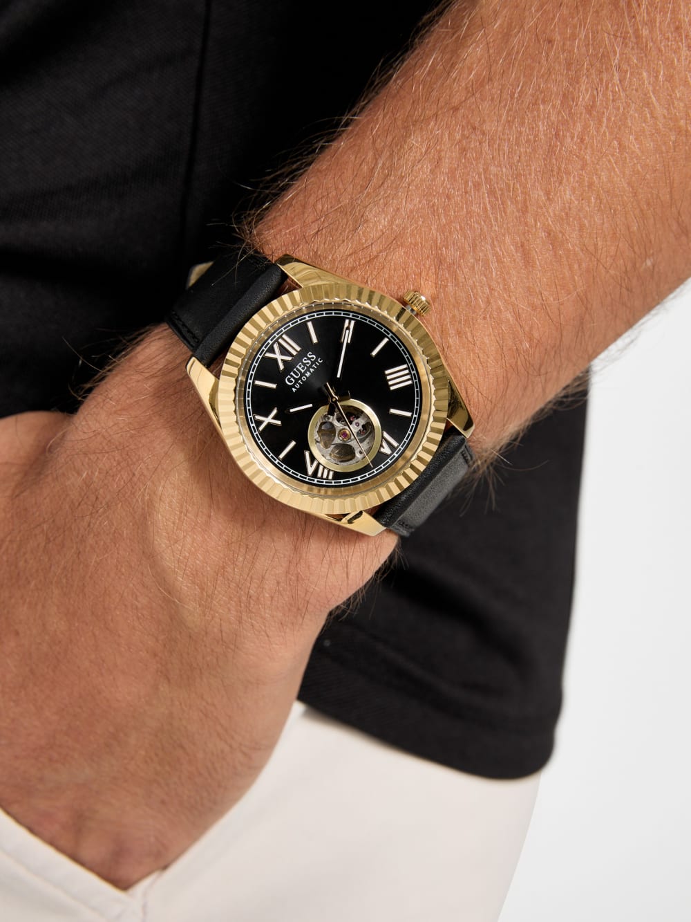 Gold-Tone Analog Leather Watch - Guess