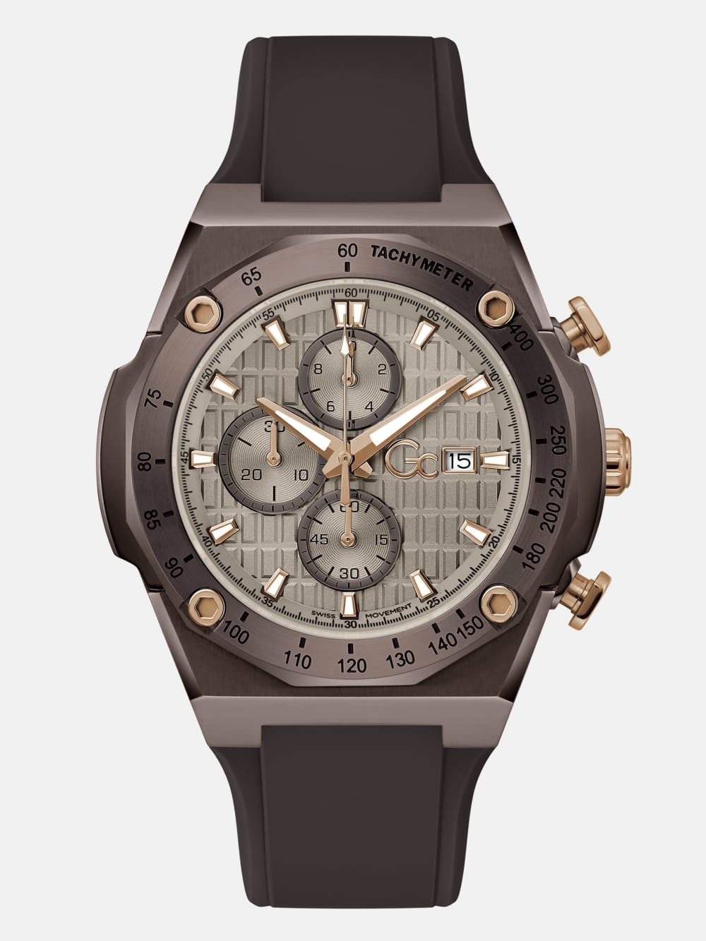 Gc Brown Silicone Chronograph Watch - Guess