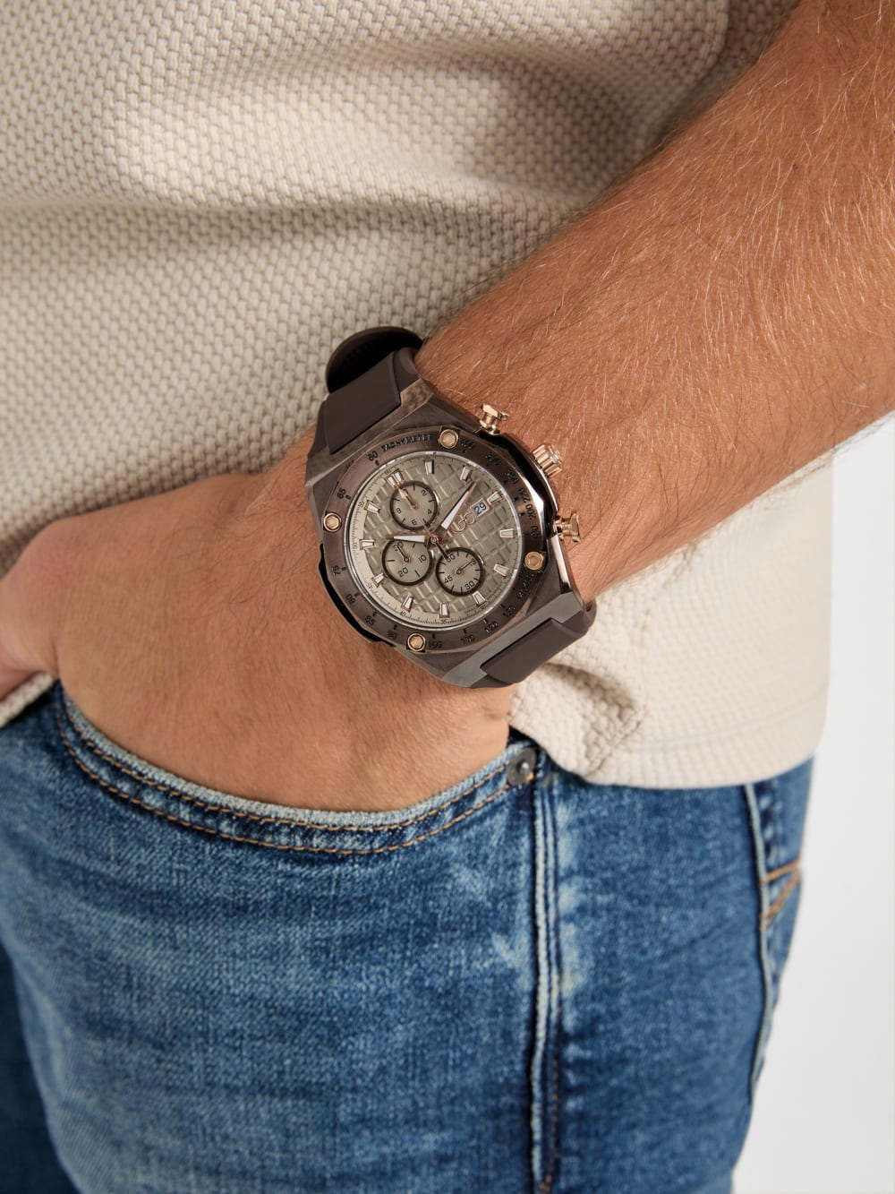 Gc Brown Silicone Chronograph Watch - Guess