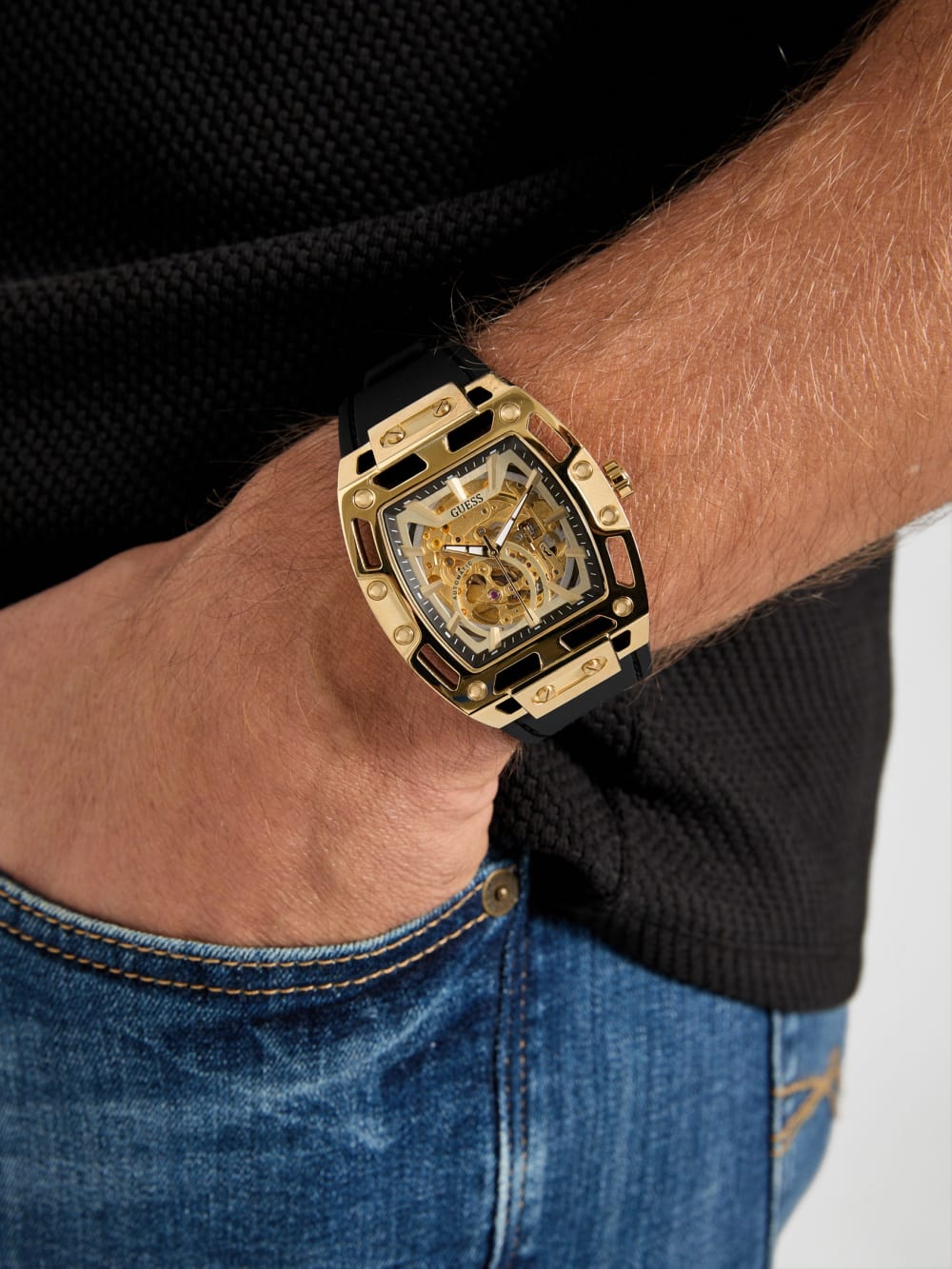 Gold-Tone Silicone Analog Watch - Guess
