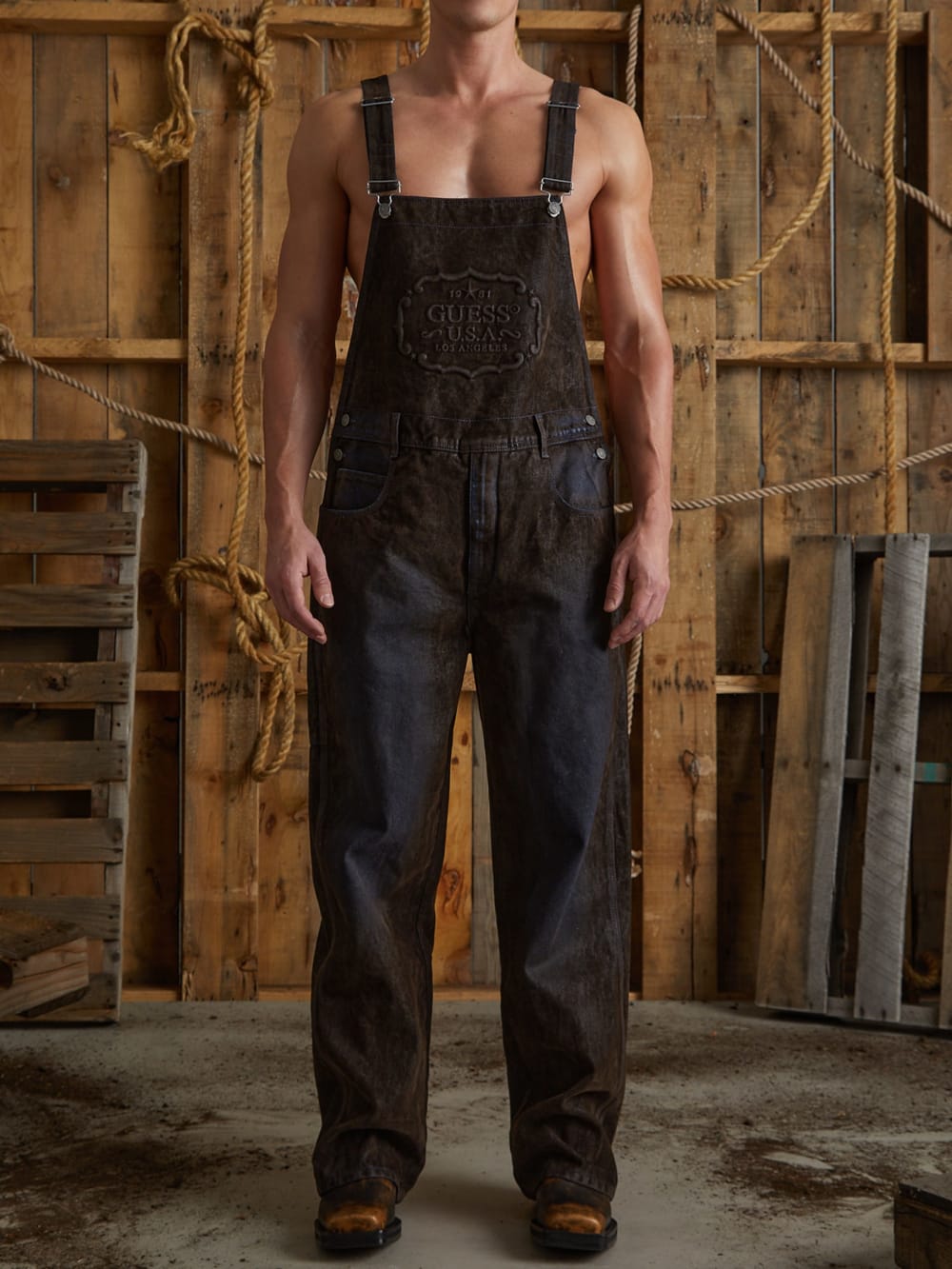 flocked denim overalls - Guess