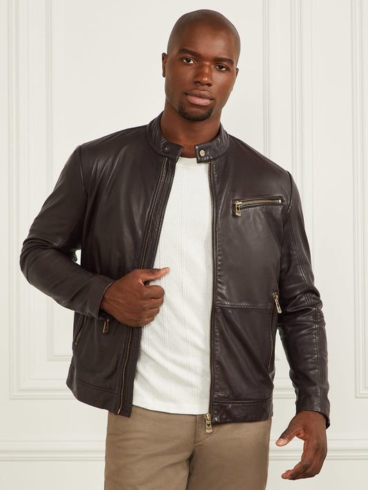Genuine Leather Biker Jacket - Guess
