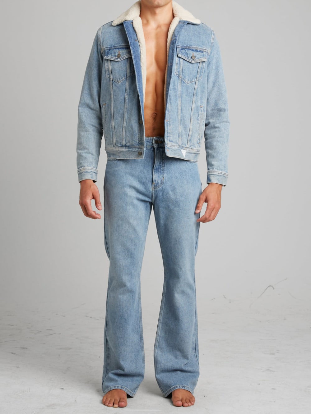 Blue Denim Sherpa Jacket - Guess