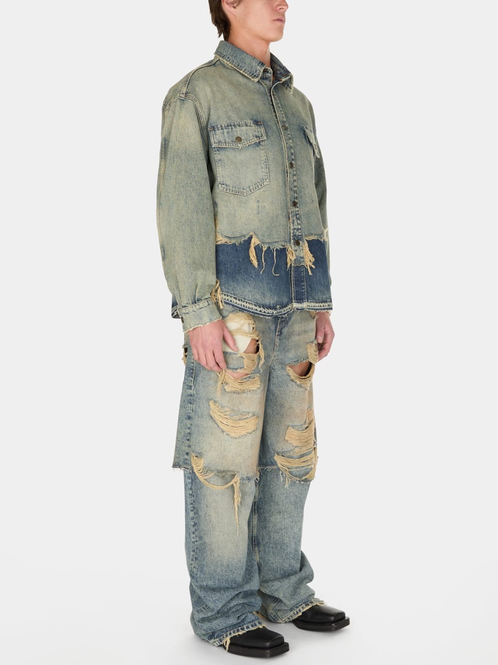 distressed denim shirt jacket - Guess