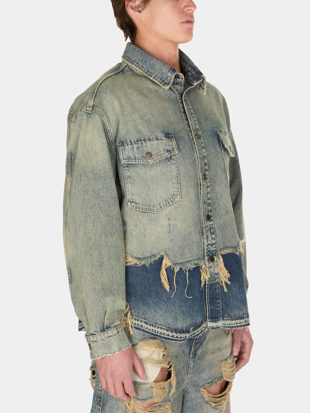 distressed denim shirt jacket - Guess