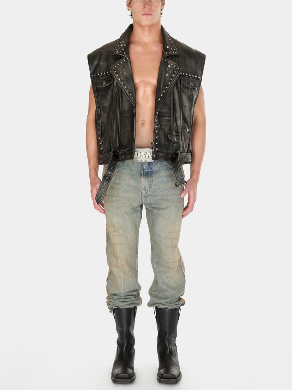 studded leather vest - Guess