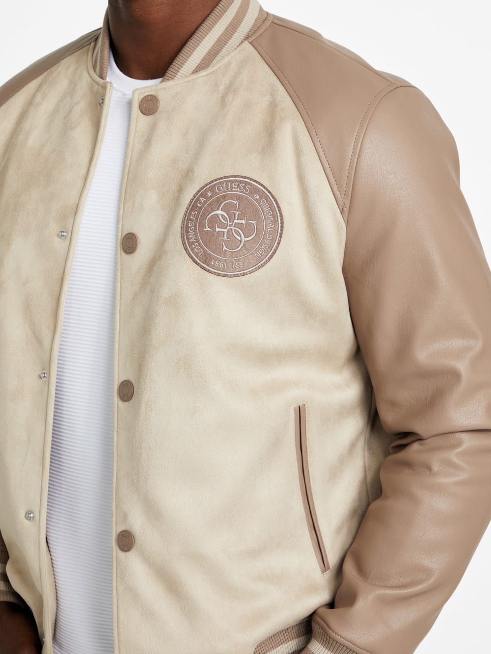 Eco Faux-Suede and Leather Varsity Jacket - Guess
