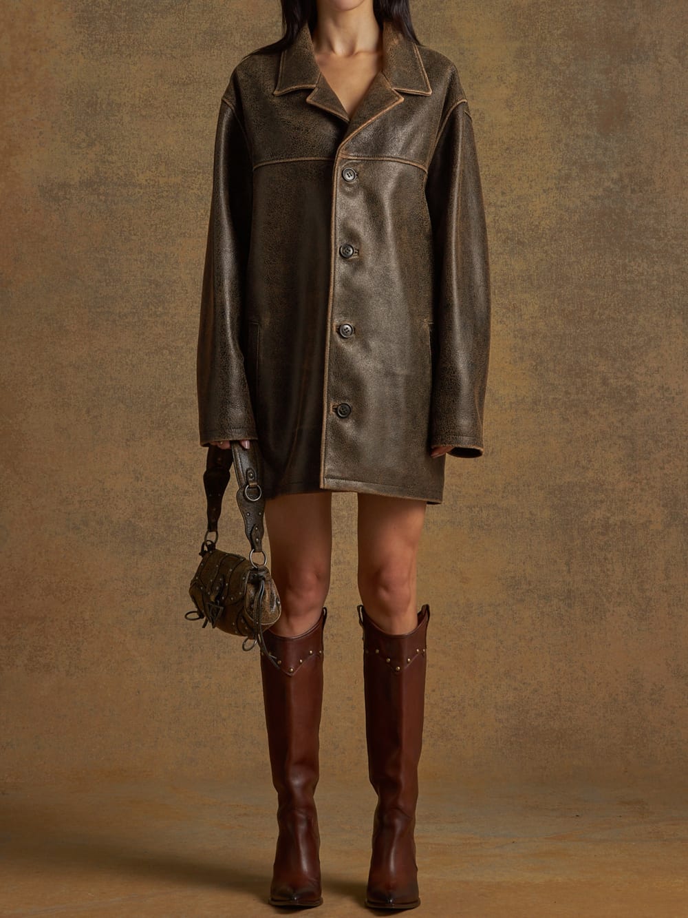 crackle leather coat - Guess