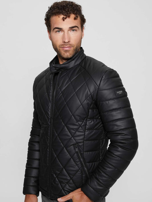 Diamond Quilted Faux-Leather Jacket - Guess
