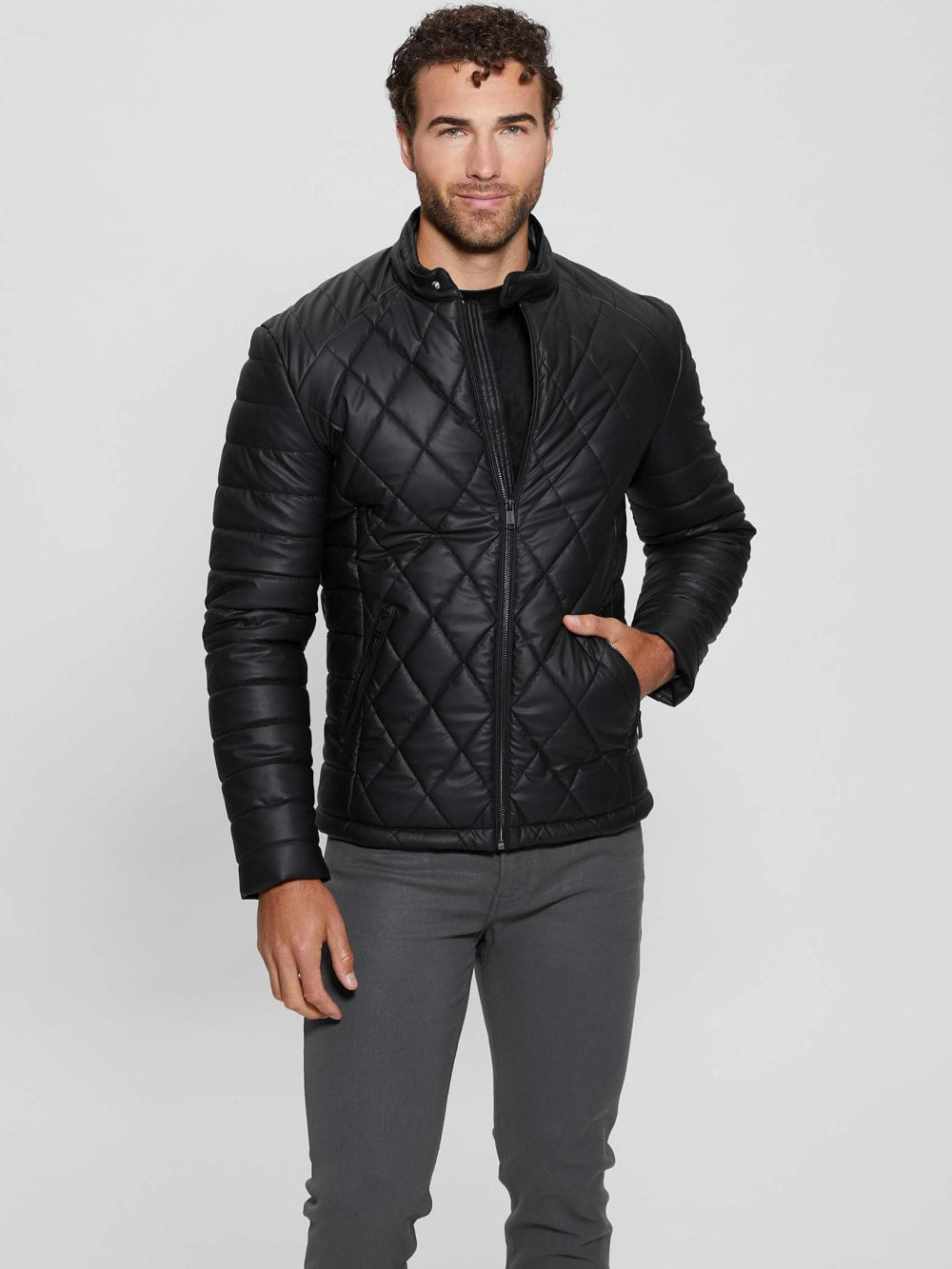Diamond Quilted Faux-Leather Jacket - Guess