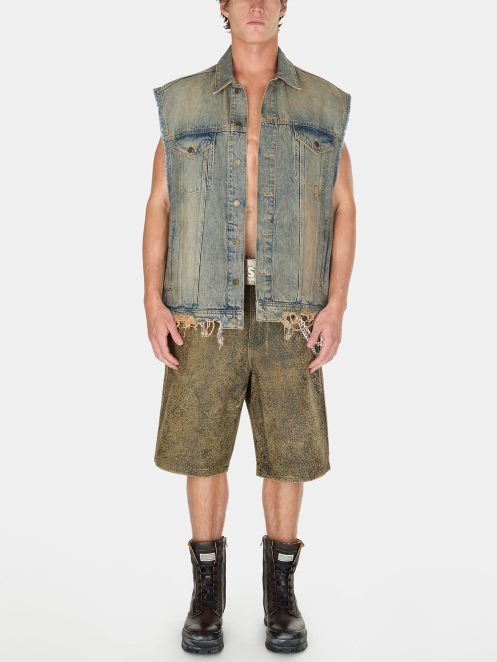 washed denim trucker vest - Guess