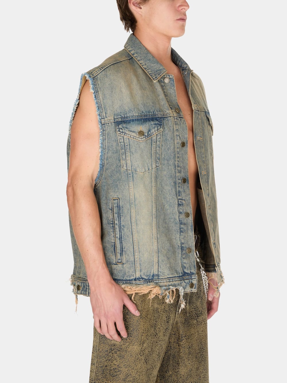 washed denim trucker vest - Guess