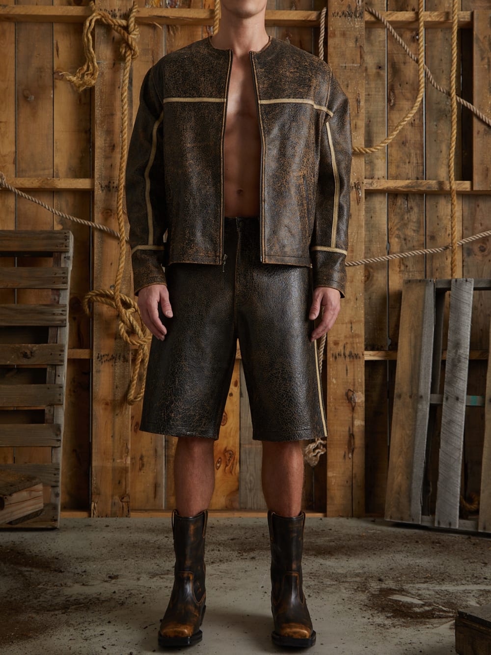 crackle leather jacket - Guess